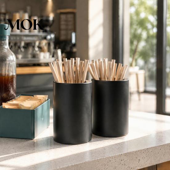 Easy Access Utensil Bin Stainless Steel Chopstick Holder, Matte Black Organizer, Large Sturdy Metal Cutlery Stand Capacity Durable Storage Barrel for