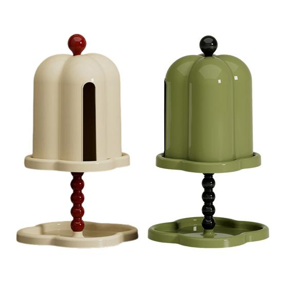 Retro Tissue Box Vintage Tissue Roll Holder Napkin Organizer Stand with Trinket Dish for Home Bedroom Living Room Dining Room Table