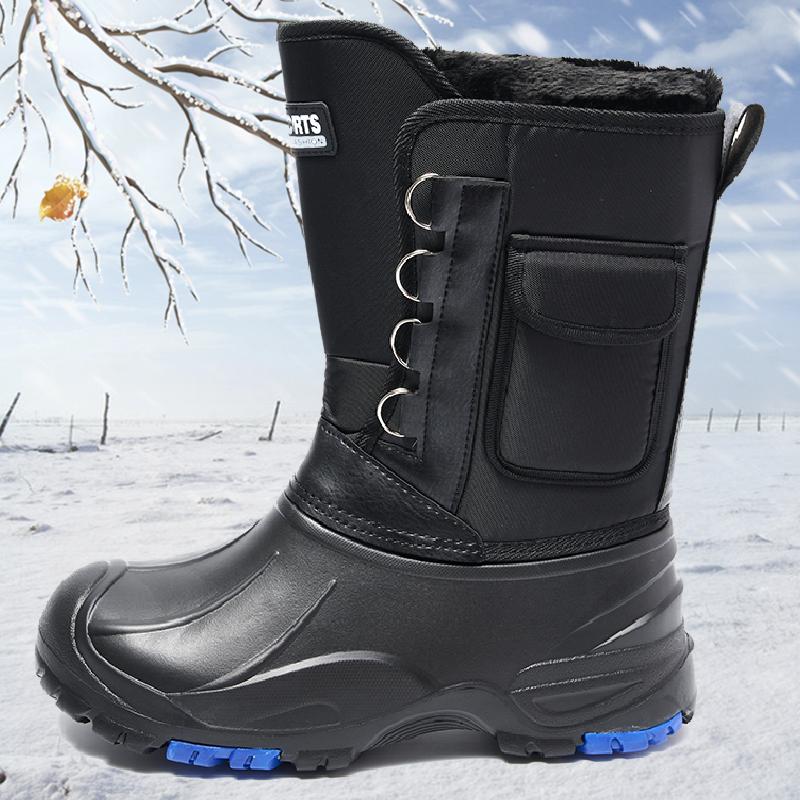 Модные черные мужские уличные ботинки, водонепроницаемые ботинки для мужчин, нескользящая подошва с шипами, износостойкие зимние ботинки, теплые плюшевые ботинки для рыбалки