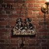 Rustic Holiday Door Sign Halloween Wooden Welcome Hanging Sign, Vintage Farmhouse Hanger with Skeleton Pumpkin Seasonal Window Ornament Ghost,