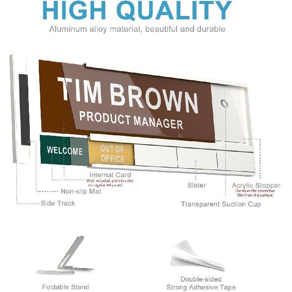2-IN-1 Aluminum Name Plate For Desk/Doors/Cubicle Wall, With 4 Status Options, Combination Of Office Door Signs And Name Plate, Free To DIY The