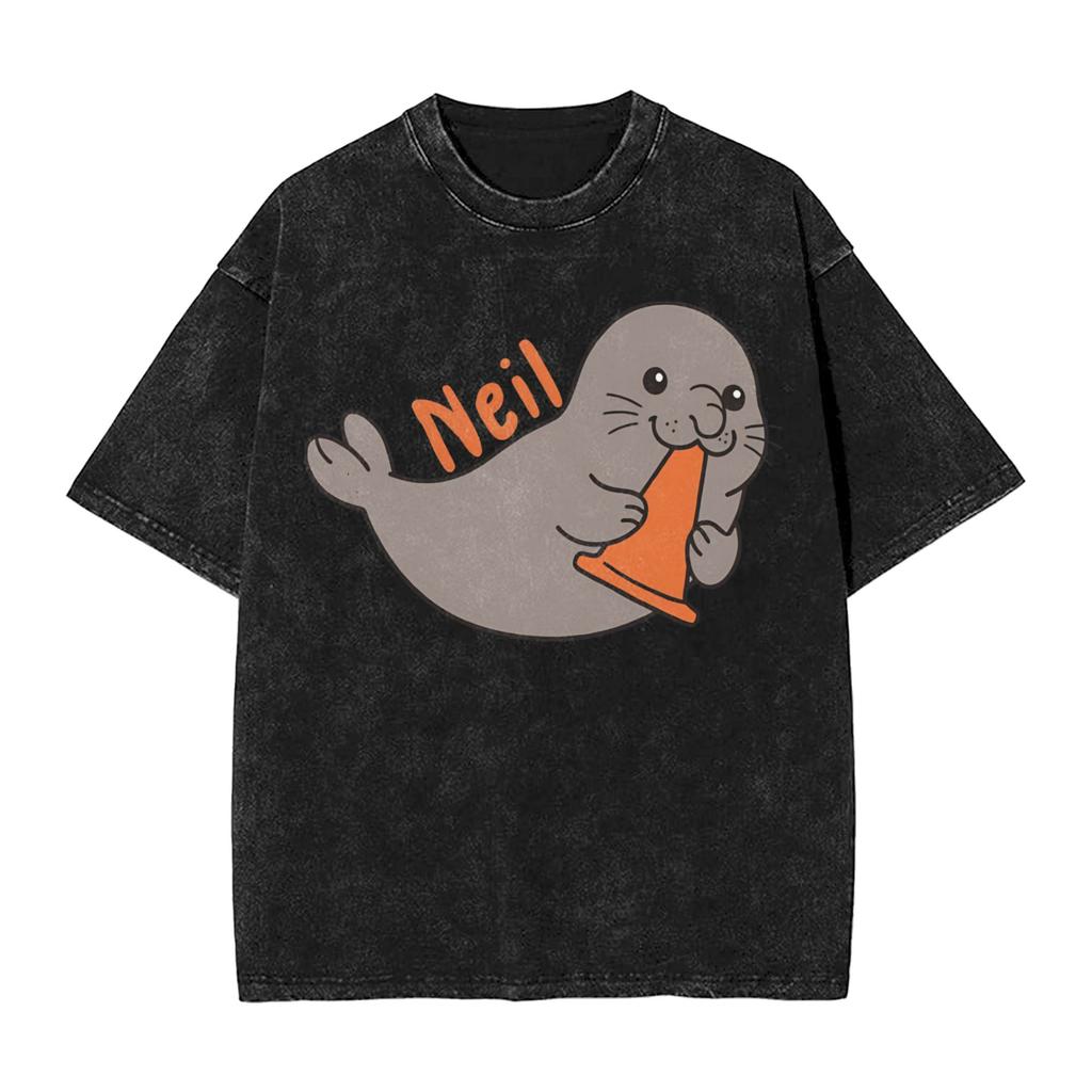 Neil The Seal Kawaii Washed T Shirts Streetwear Hip Hop Vintage T-Shirt Tee Shirt for Men Women Short Sleeve Harajuku Summer