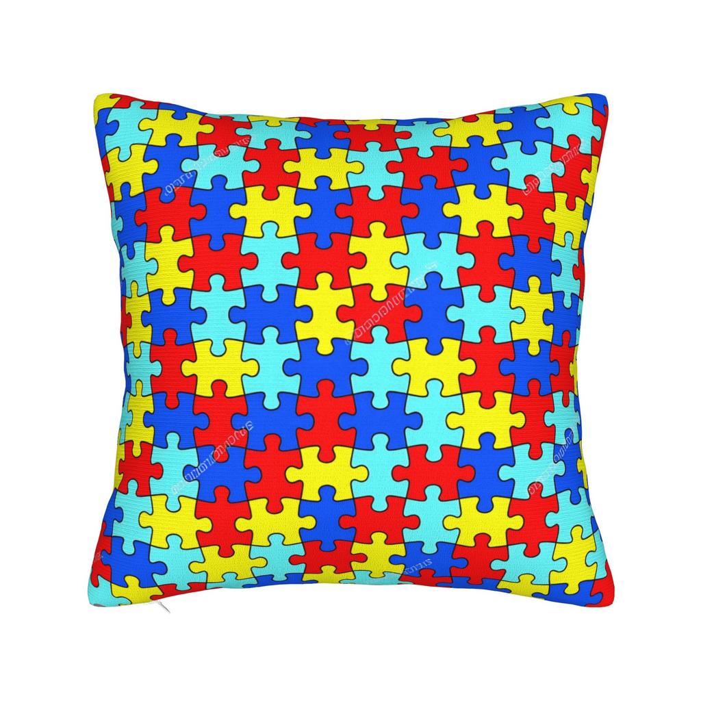 Vibrant Neon Dense Autism Puzzle Pillow Cover Comfy Cushion Cover Fashion Pillow Case For Sofa Car Home Decor