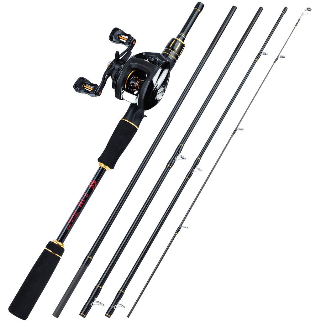 SOUGAYILANG Casting Fishing Rod Fishing Reel Combos 2.1m 2.4m EVA Handle Casting Fishing Rod Portable 5 Sections 12+1BB 6.3:1 Baitcasting Reel Set