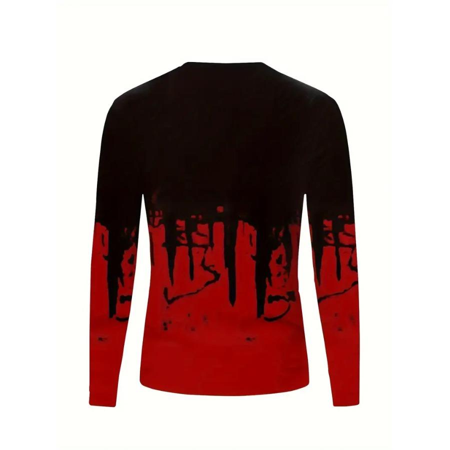 Мужская футболка с длинным рукавом и круглым вырезом с цветными блоками и буквенным узором, весна-осень