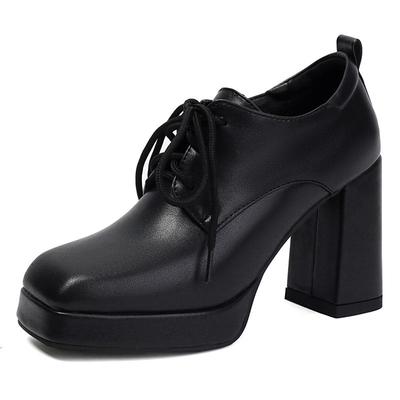 Бренд Винтаж Женские Туфли Квадратный Носок Блочный Каблук 9,5 см Платформа 2 см На Шнуровке Большой Размер 46 47 48 Офисная Леди Повседневная Обувь