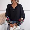 Ladies Autumn Winter Ruffles Mesh Embroidery Long Sleeve Pullover Shirt Top