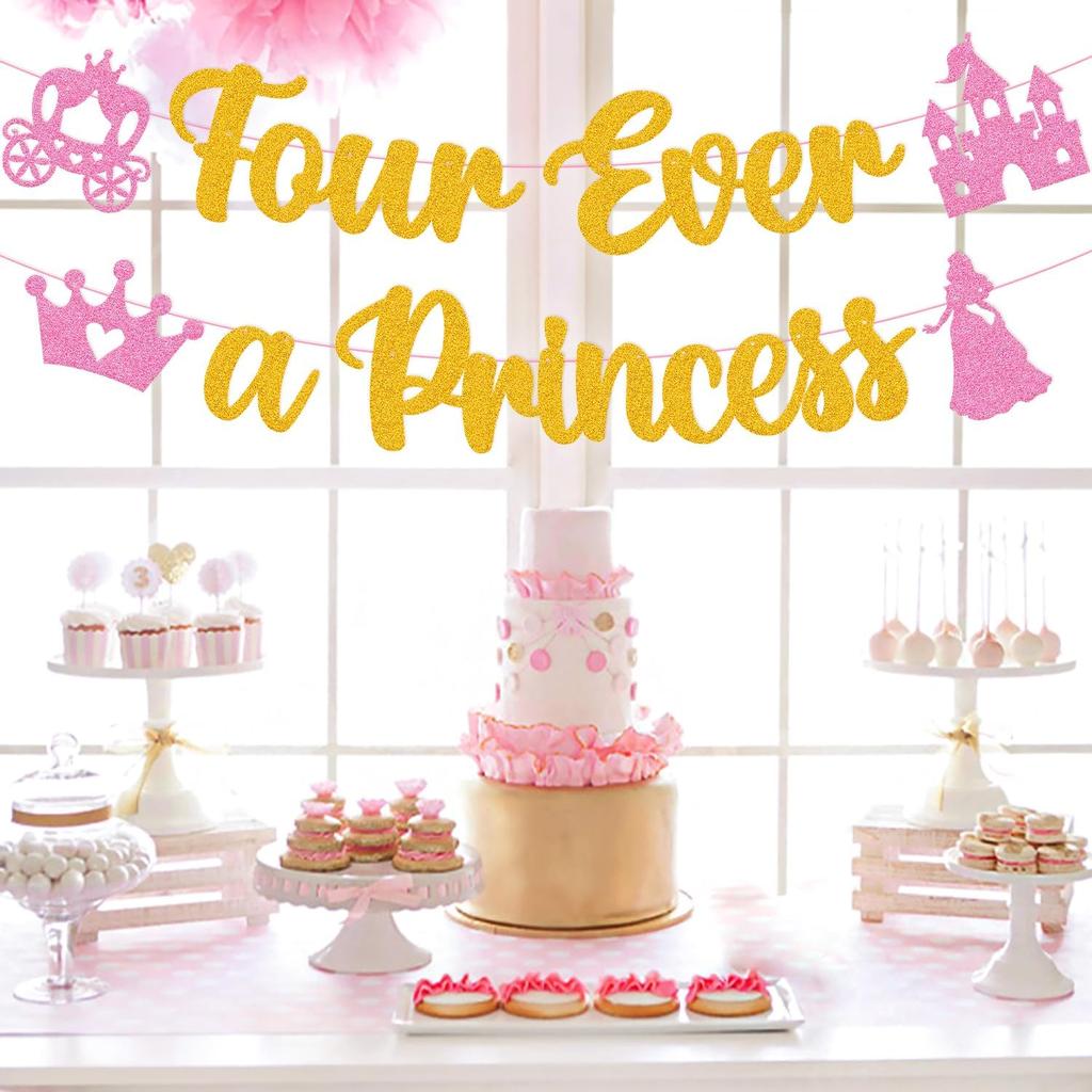Four Ever A Princess Banner Beautiful Princess Girl 4th Birthday Party Decorations Our Little Princess 4 Years Old Birthday Party Supplies