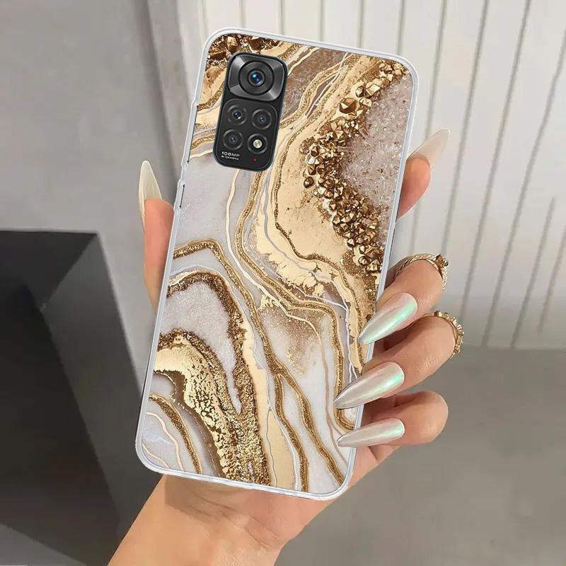 Модный Золотой Розовый Геометрический Мраморный Чехол для Телефона для Xiaomi Redmi Note 15 14 14S 13 12S 12 Pro 11S 11 Plus 11T 11E 10S Мягкий Funda P