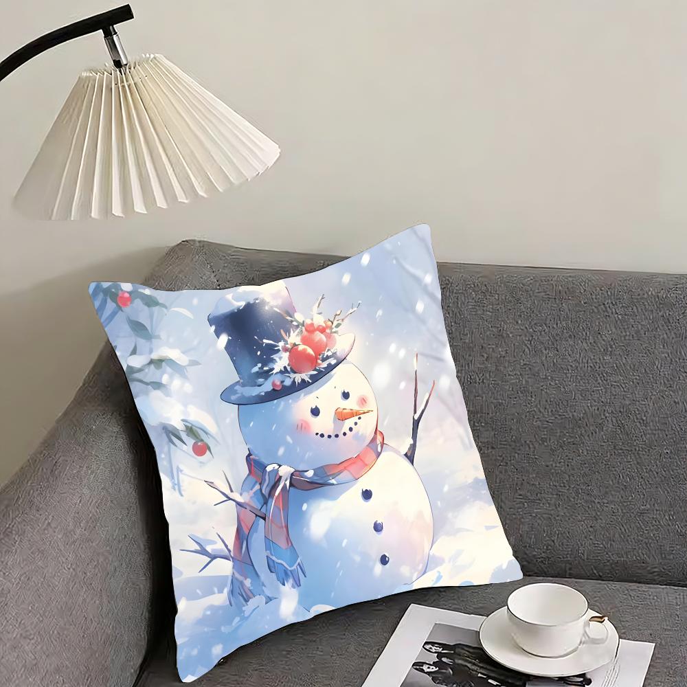 Snowman Cute Cushion Cover Pillowcase Ultra Soft Skin Friendly Fabric Cloud Like Comfort Concealed Zipper