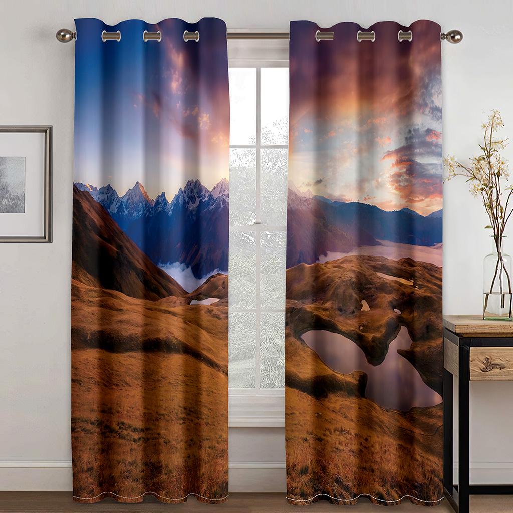 Солнцезащитный занавес с изображением морского заката и пейзажного узора, 2 предмета для гостиной, спальни, украшения дома, пирсинг, Ху