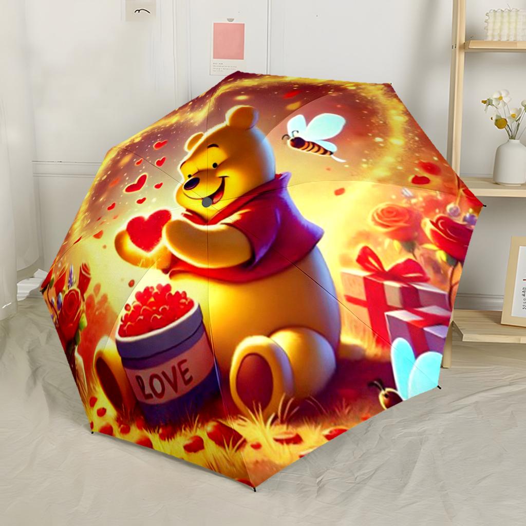 Winnie the Pooh Yellow Rose Garden Portable Automatic Umbrella Compact & Durable 8-Rib Design Lightweight for Outdoor Daily Use Fashionable