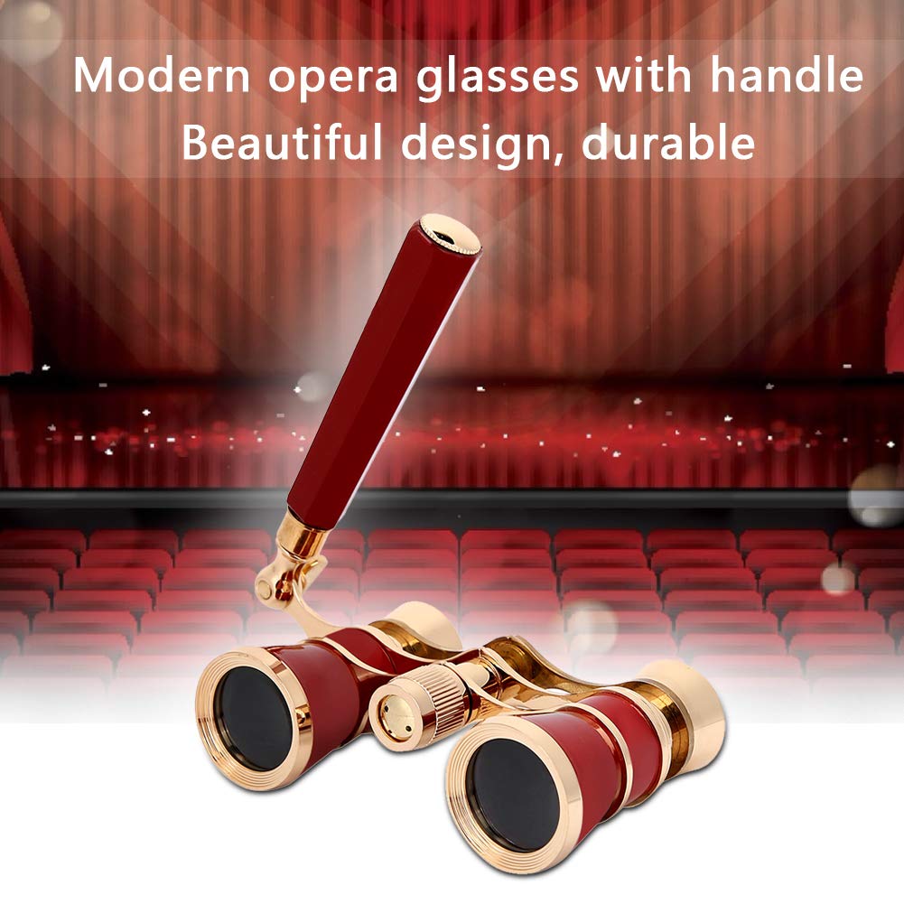 Opera Binoculars, 3x25 Central Focus Opera Glasses with BAK-7 Prism and Handles for Adults, Concerts, Theater, Opera, Children, and Women (Reddish