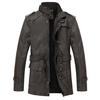 Men's Winter Long Thickening Fleece-Lined Coat Warm Long Trench Leather Jacket Outerwear