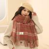2024 New Winter Imitation Cashmere Checkered Scarf Women'S High End Rose Pink Korean Versatile Retro Warm Scarf