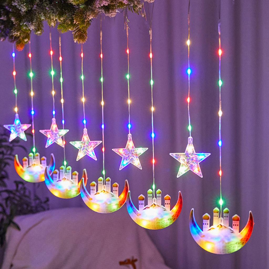 1Pc LED Star Curtain Decorative Light Moon Castle Light String Colorful Light Flashing Light String Full of Stars Room Decoration