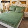 Thicken Quilted Crystal Velvet Embroidered Lace Bed Skirt Dress Dust Ruffle Bed Cover Bedding Sheets for Bedroom Bedspreads