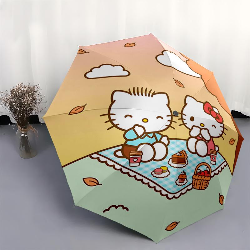 1pc Hello Kitty Autumn Picnic with Automatic Opening Umbrella - Portable Folding Design, 8-Bone Iron Frame Outdoor Umbrella, Perfect Gift for Fans, Tr