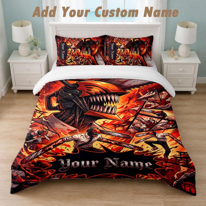 Bedding Set 1 Duvet Cover 2 Pillowcases Chainsaw Man Print Soft Bed Linen Bedroom Decor