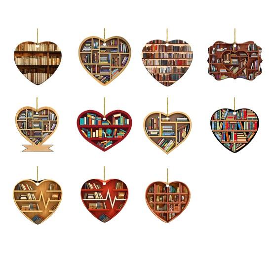 Heart Shaped Christmas Ornament Acrylic Bookshelf Xmas Tree Hanging Decorations 2D Flat