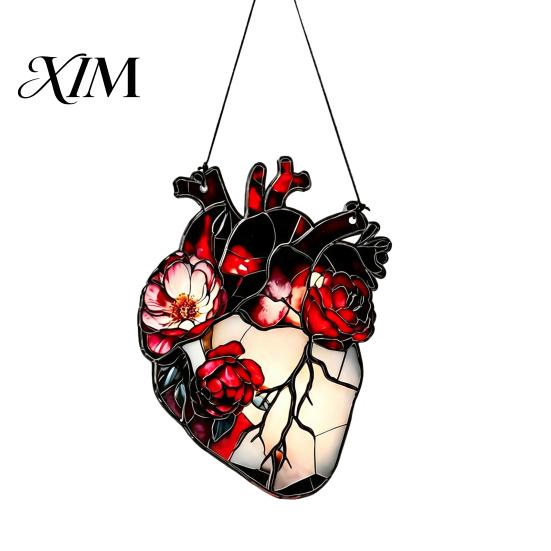 Gothic Aesthetic Room Decor Stained Glass Skull Suncatcher, Acrylic Colorful Window Hanging Wall Art Seasonal Halloween Party Supplies with Butterfly