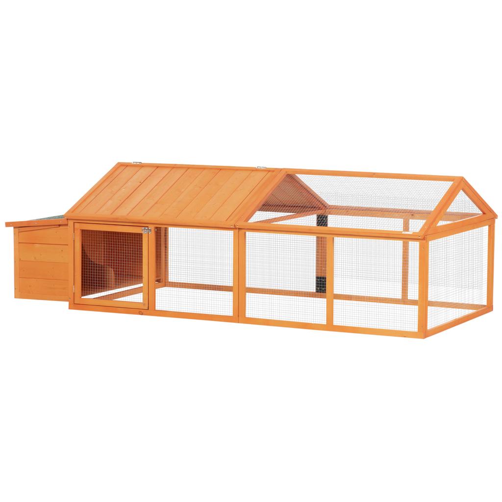 Chicken Coop Free-Range Enclosure 2.4 x 1.125 x 0.76 m with Lock, Fir Wood, with Door, Hinged Roof, Outdoor Poultry Coop, 4-8 Chickens, Orange