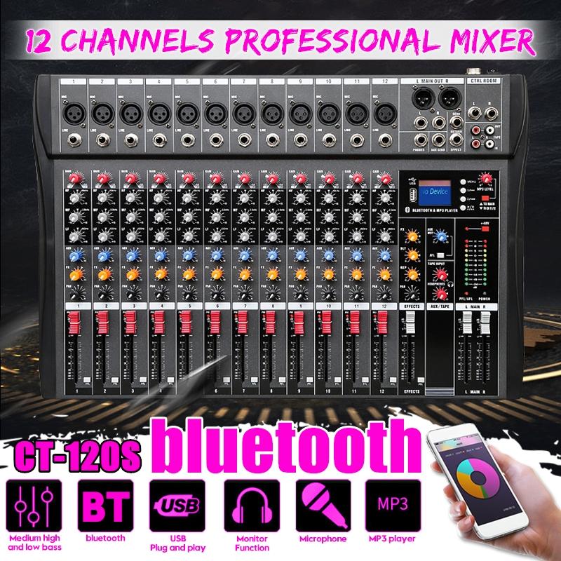 12-канальная микшерная консоль стереозвука, Bluetooth, USB-запись, компьютерное воспроизведение, фантомное питание, USB-цифровой аудиомикшер-усилитель