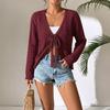 European and American twist knitted cardigan women's early autumn thin V-neck strap bow long-sleeved short sweater jacket