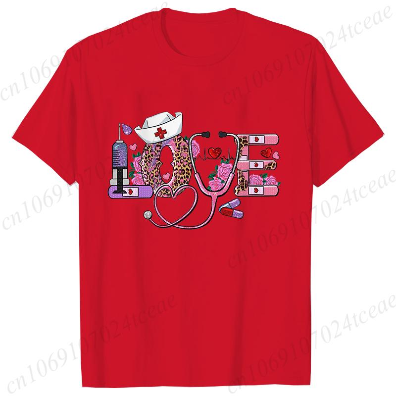 New Women T Shirt Pullover Oversize Valentines Day Love Nurse Print T-Shirt Casual Short Sleeve Women T-Shirt Nurse Tees Gifts
