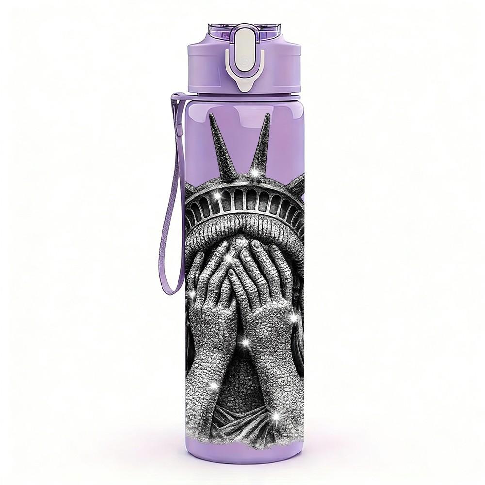 1PC Statue Of Liberty Sketch Print 750ml Color Plastic Sports Water Bottle Leakproof Flip Straw Lid Suitable for Sports Office Home Use