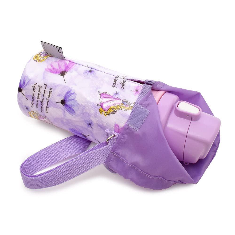 COLORFUL CANDY STYLE Disney Princess Rapunzel Water Bottle Cover Small Size with Shoulder Strap and Pocket Tissue Pouch