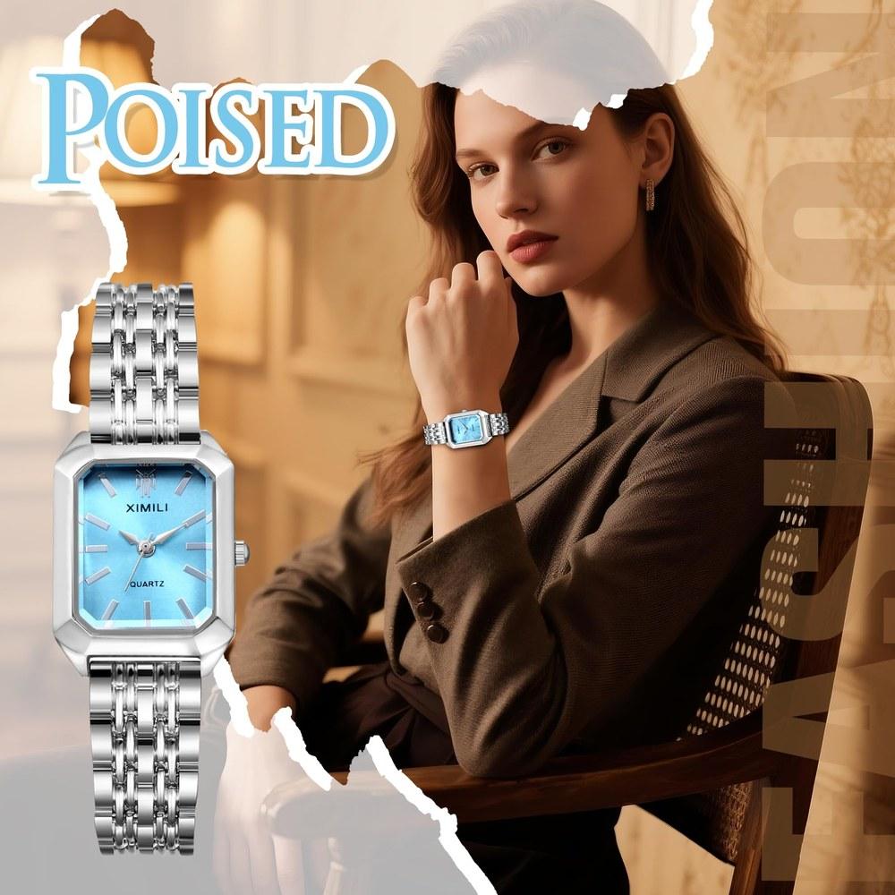 JEWELRYWE Женские квадратные наручные часы-браслет Серебристые Аналоговые Водонепроницаемые Кварцевые Модный Аксессуар Подарок