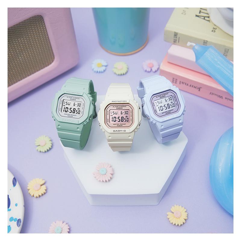 Casio BABY-G Серия BGD-565 Весна-Лето Макаронные Цвета Электронный Механизм Ремешок из Смолы Японские и Корейские Часы Унисекс Стиль Серый BGD-565SC-3PR