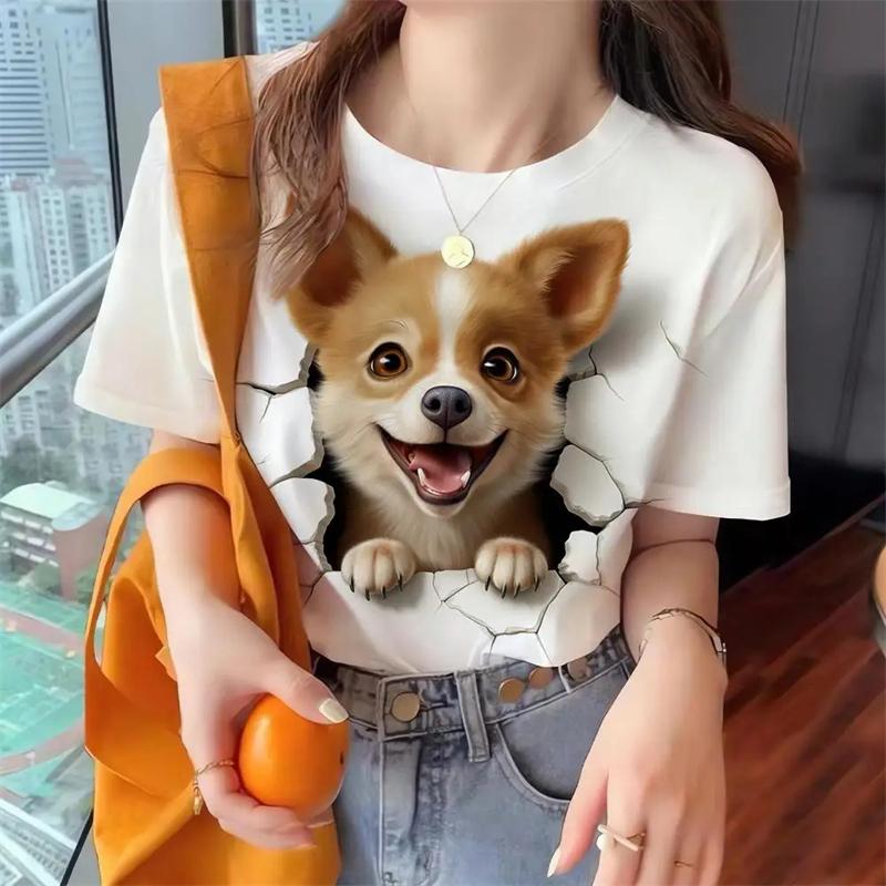 Топ Женская футболка с милым принтом животных Женская футболка большого размера Популярная одежда Женская одежда Футболки с коротким рукавом Блузки Топы