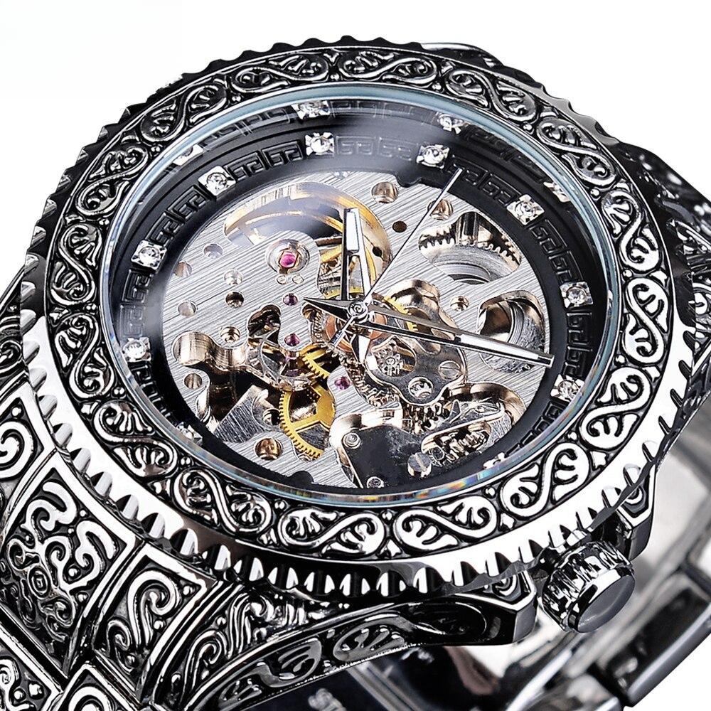 Mechanical Mens Watch Automatic Men Wristwatch Luxury Stainless Steel Skeleton Watches Gold
