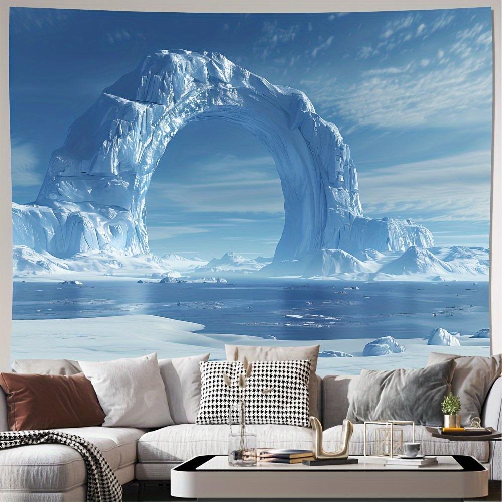 Majestic Arctic Ice Gate Landscape Tapestry Large Blue Winter Glacier Wall Decor Hanging Art 180x280cm