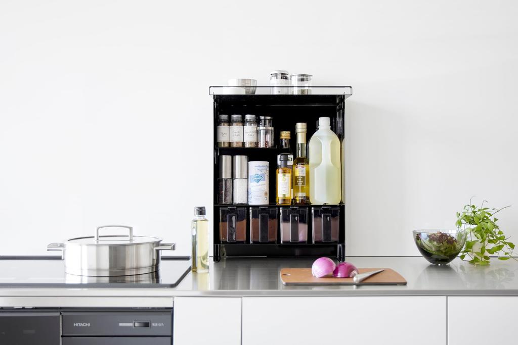 Yamazaki Jitsugyo Открытый фронт Скрываемая Полка для приправ Черный Ш38 х х Tower Большая вместимость Рядом с плитой Кухонная полка Защищает от грязи 2010