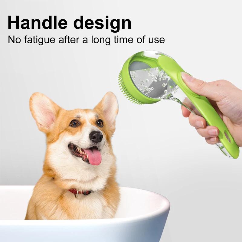 Pet Bath Brush Dog Shampoo Scrubber Gentle Silicone Massager with Soap Dispenser Portable Long Handle Shower Tool