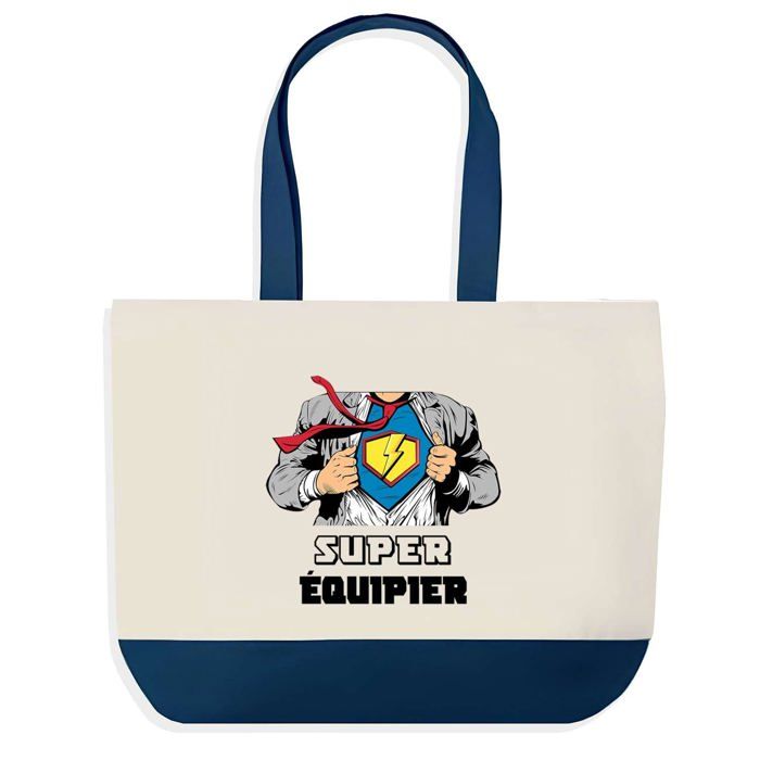 Sac shopping - PLANETEE - Super Équipier - fond bleu - coton 40x45 cm - anses solides