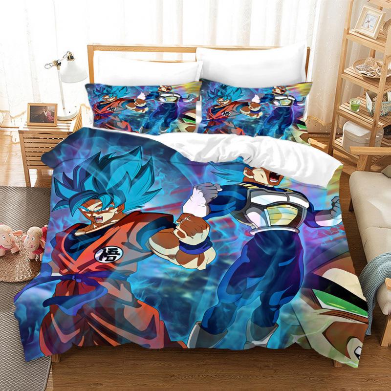 3D Cartoon Anime Digital Printing Dragon Ball Peripheral Bedding Duvet Cover Three Piece Set Decorative Bed Sheet Pillowcase