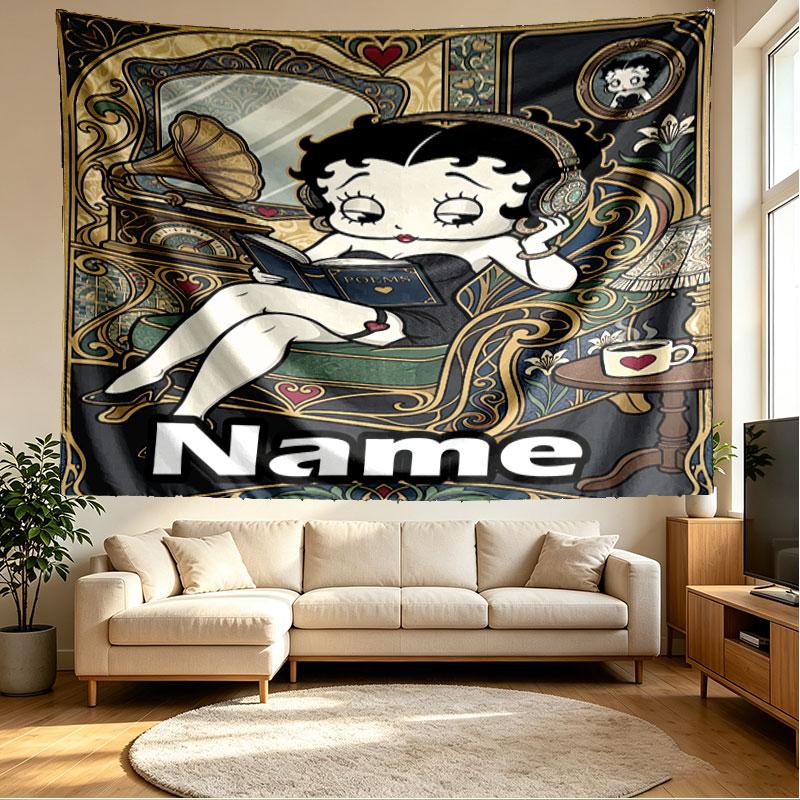 Custom Name Personalized Betty Boop Print Tapestry, Wall Art Decor, Bedroom, Dorm, Apartment, LivingRoom, Party Backdrop, Gift for Birthday