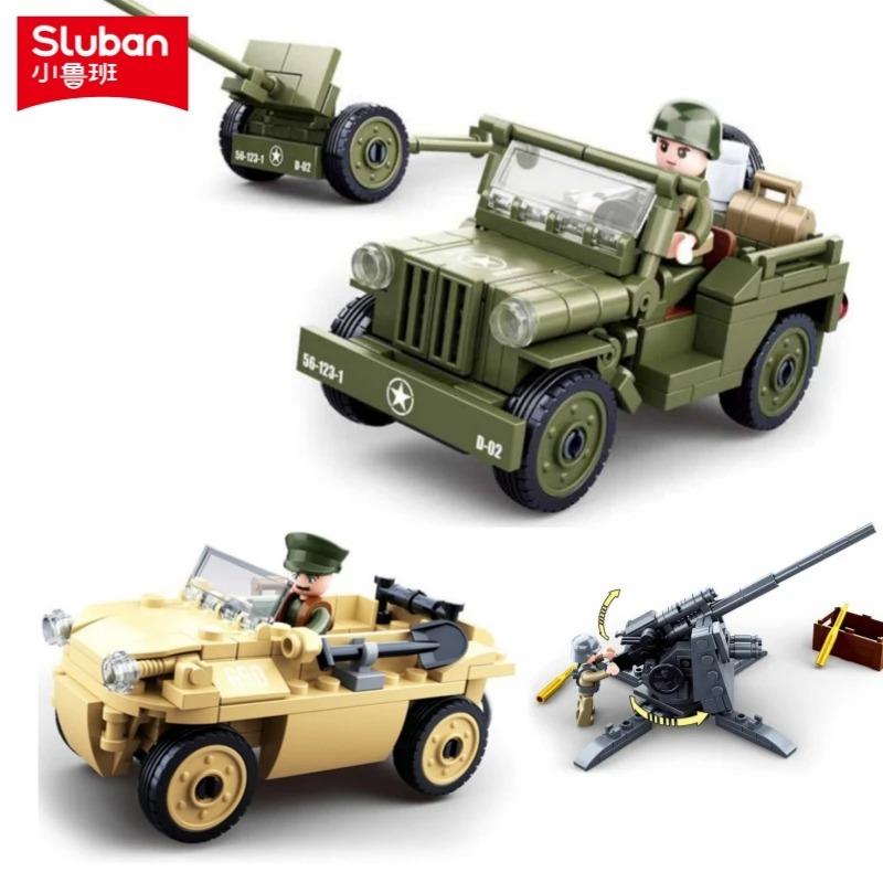 Sluban Вторая мировая война Высадка в Нормандии США WILLYS Джип Модель Детские Строительные Блоки Военный Армейский Автомобиль Кубики Классическое Оружие Игрушка