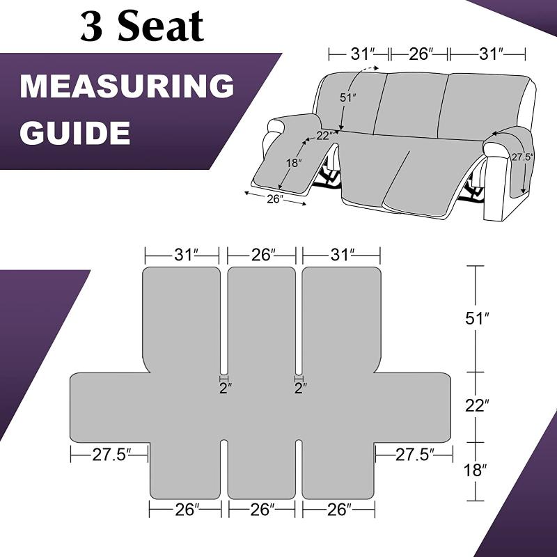 3 Seat Non-Slip Recliner Chair Cover Sofa Slipcover Reversible Pet Cover Protector Couch Cover