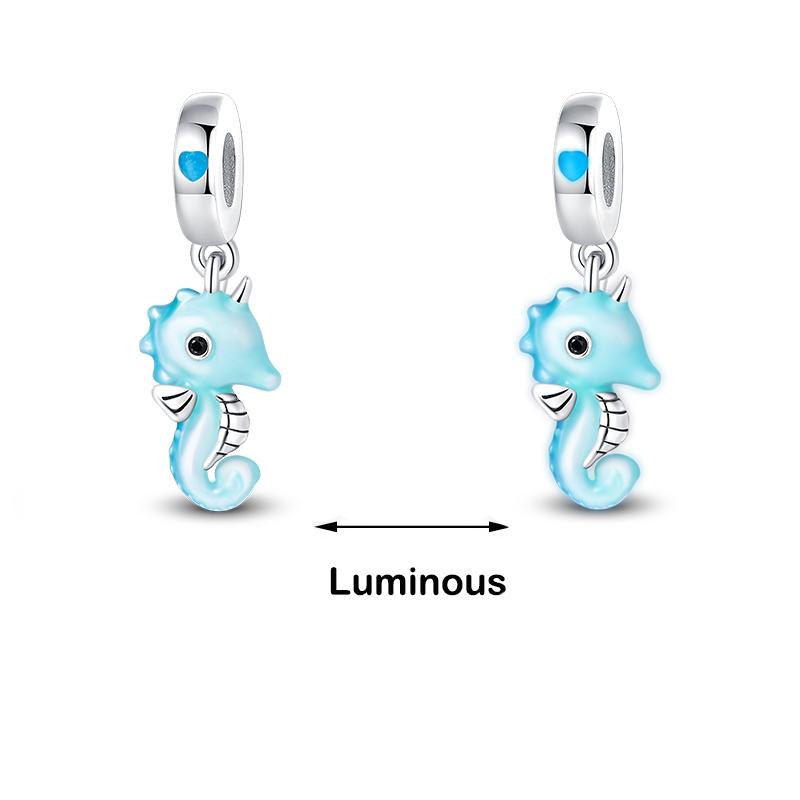 Настоящее серебро 925 пробы кит осьминог морская ракушка синие светящиеся подвески бусины подходят 925 оригинальные браслеты DIY ювелирные украшения