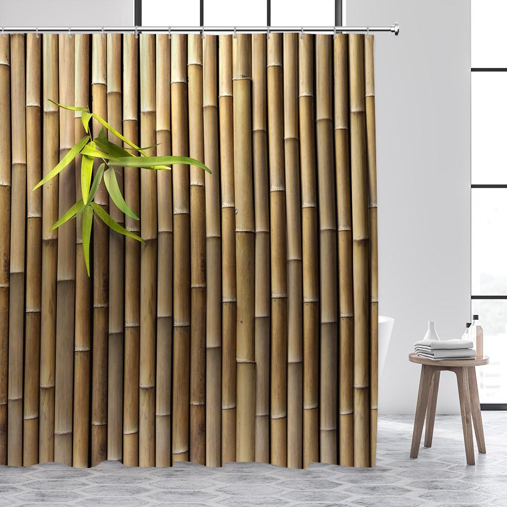 Дзен Занавеска для душа Зеленый бамбук Будда Розовая орхидея Лотос Лебедь Спа Природа Пейзаж Занавески для ванной Ткань Домашний декор с крючками