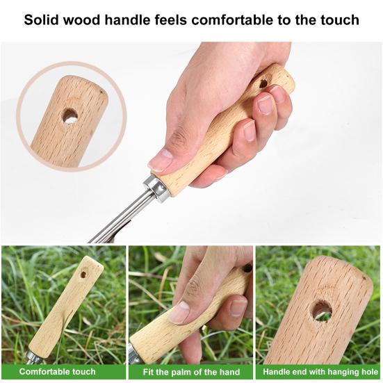Из нержавеющей стали для удаления сорняков, садовый ручной прополочник, ручной прополочник с деревянной ручкой для двора, газона, фермерского инструмента для прополки