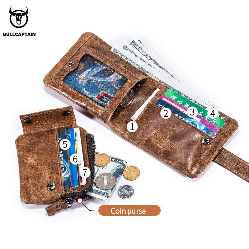 BULLCAPTAIN Leather Wallet with RFID Wallets Card Holder Coin Purse Zipper Men Short Wallet's Fashion Men Walletes Coffee 01H