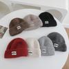 Japanese Simple Letter Pattern Labeling Knitted Hat for Women In Autumn and Winter New Warm and Thickened Cold Hat Showing A Small Face