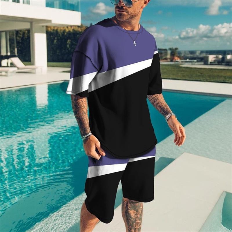 European and American Summer Men's Trend Casual Beach Style High-quality 3D Digital Printed T-shirt and Shorts Set