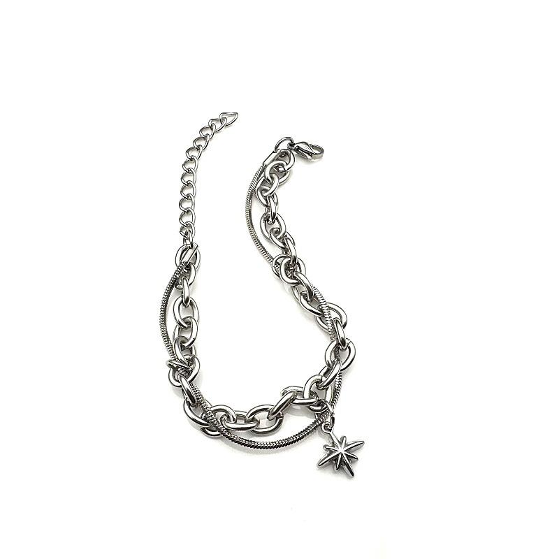 Модный новый мужской браслет, титановая сталь, не тускнеющий, подвеска-звезда, двухслойный дизайн, хип-хоп, нержавеющая сталь, студенческий аксессуар на руку